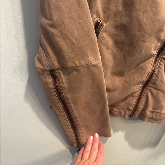 Stylish Women's Brown moto Jacket bodycon boho medium neutral pockets western - Picture 7 of 16